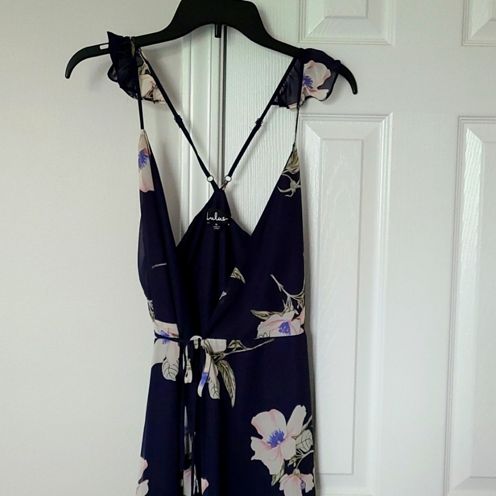 LulusAll Mine Blue Floral Print High-Low Wrap Dres